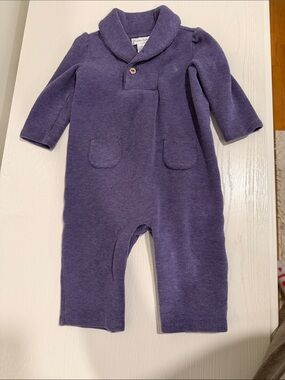 Ralph Lauren Purple Shawl-Collar Knit Baby One-Piece